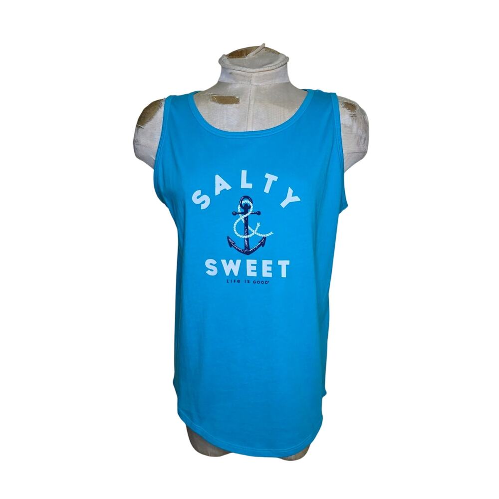 Life is Good Women High-Low Crusher Lite Tank Salty & Sweet Blue‎ Medium NWT